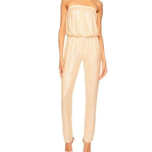 Susana Monaco Creme Sequin Strapless Tube Straight Leg Jumpsuit - Picture 6 of 6